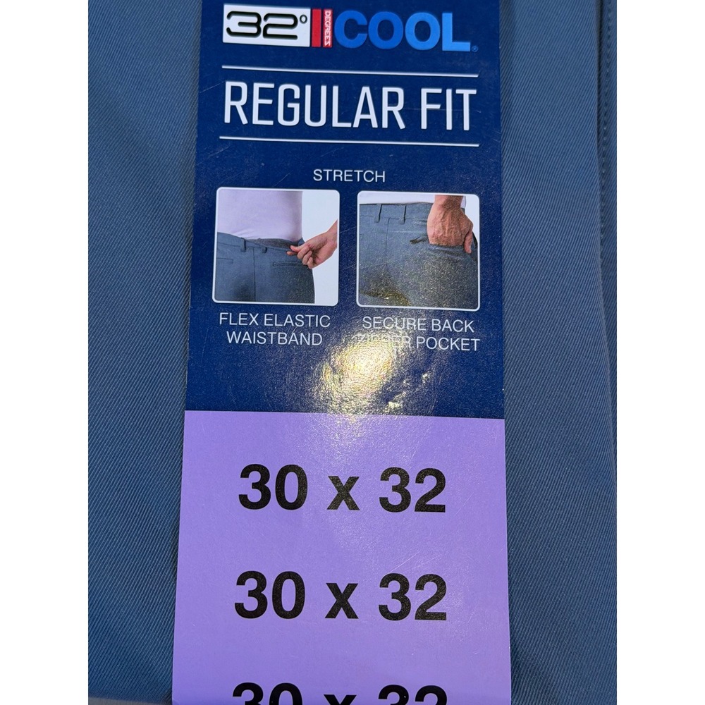 NWT 32 Degrees Cool‎ Mens Regular Fit Stretch Tech Pants Blue 30x32 Tech Classic